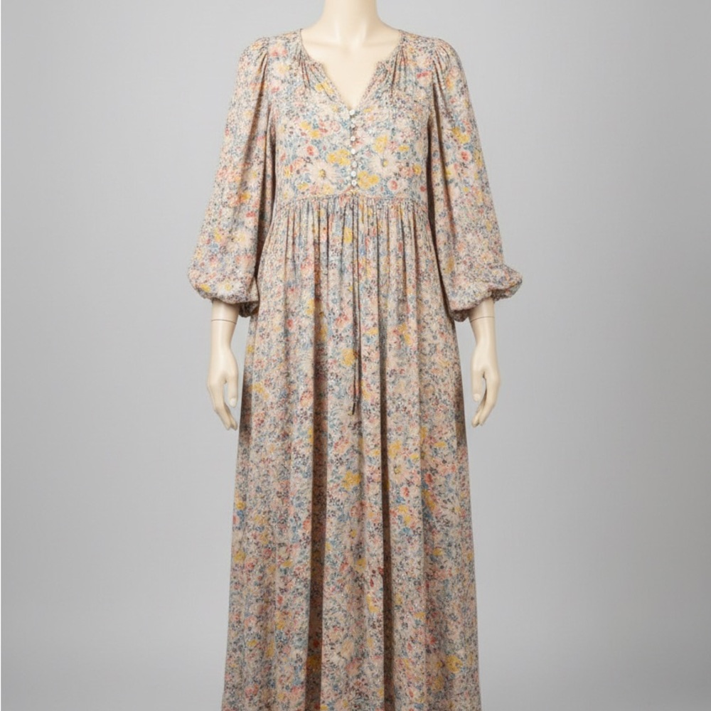 THE GREAT. Pastel Floral Maxi Dress
